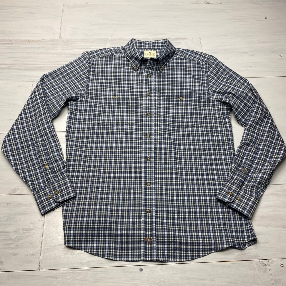 Genteal Performance Shirt Mens Medium Blue Plaid Long Sleeve Button Down Outdoor